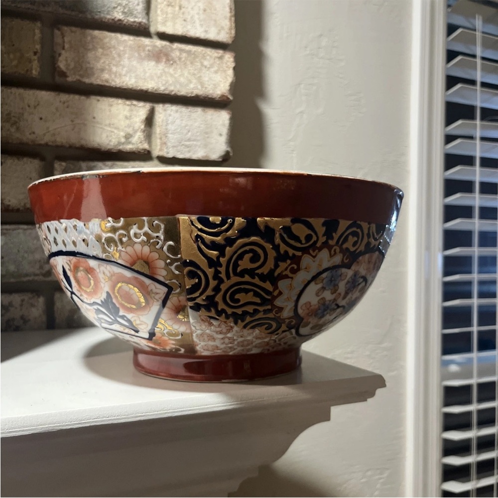 Vintage Japanese Style Large 9 in. Floral Bowl, numbered